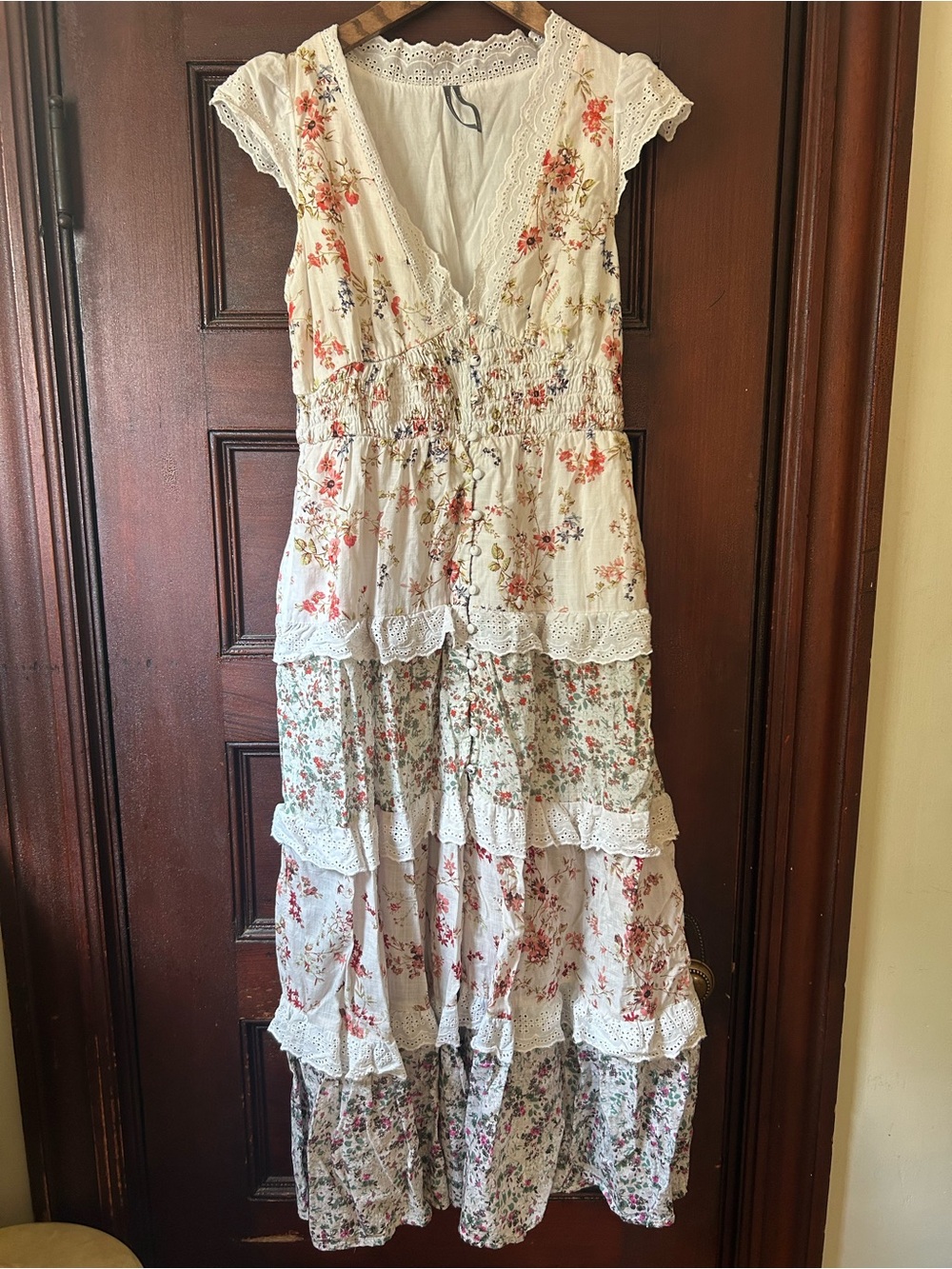 Anthropologie Peregrine Tiered Deco Floral Midi Dress Lace Eyelet - Picture 5 of 9